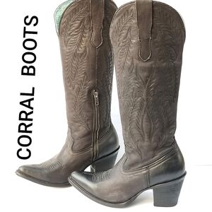 CORRAL WOMEN'S BLACK EMBROIDERY TALL TOP POINTED TOE COWBOY BOOTS